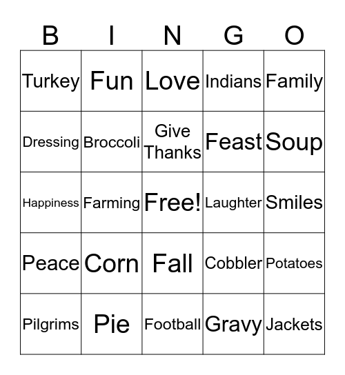 Titzer Thanksgiving BINGO! :) Bingo Card