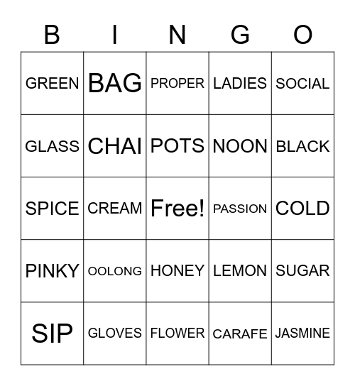 VINTAGE TEA Bingo Card