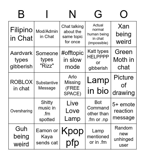 Lamp Offtopic Bingo Board Bingo Card