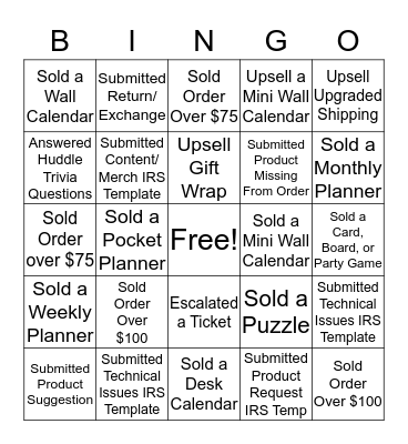 Calendars.com Customer Service Bingo!  Bingo Card