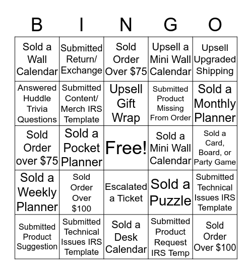 Calendars.com Customer Service Bingo!  Bingo Card