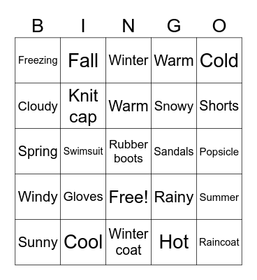 Weather and Seasons Bingo Card