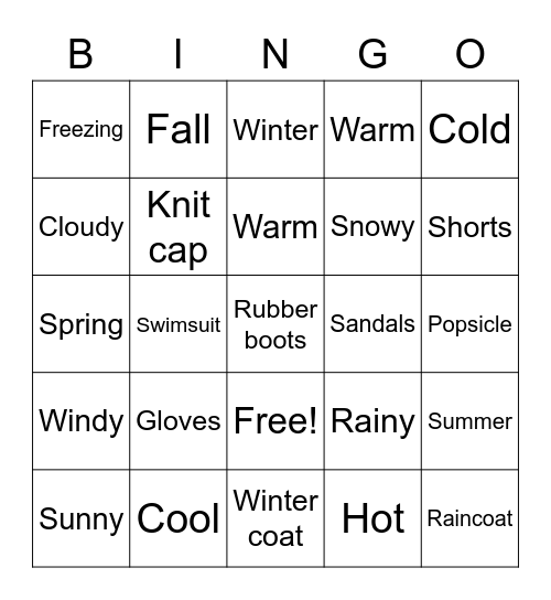 Weather and Seasons Bingo Card