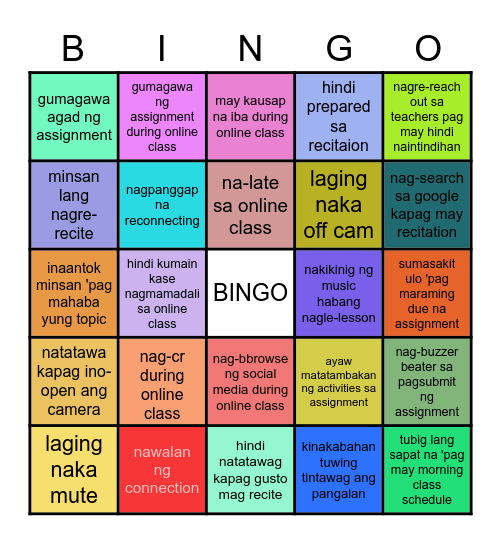 Online Class Bingo Edition Bingo Card