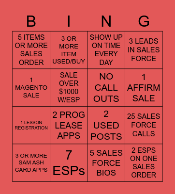 SAM ASH BINGO Card