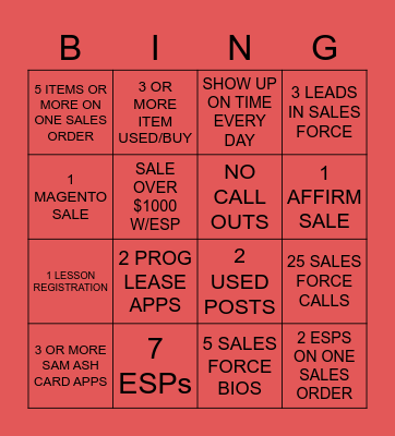 SAM ASH BINGO Card