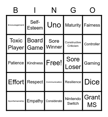 Gaming Bingo Card