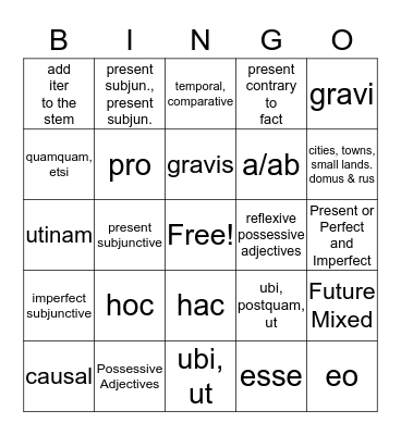 Final Exam Review Bingo Card