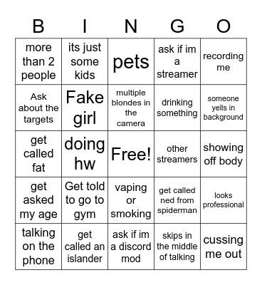 Omegle Bingo Card