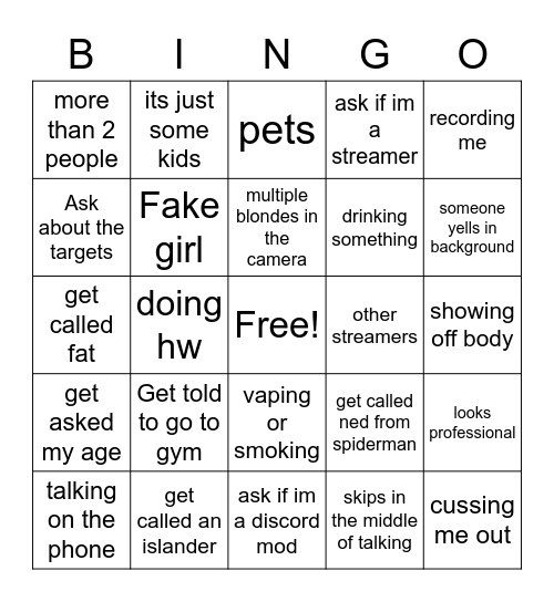 Omegle Bingo Card