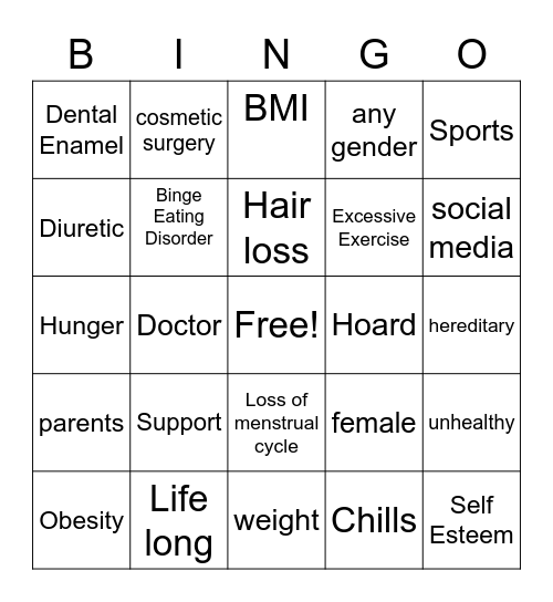 Mental Health Bingo Card