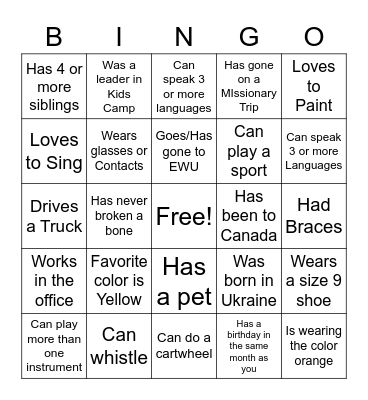 Ice Breaker Bingo Card