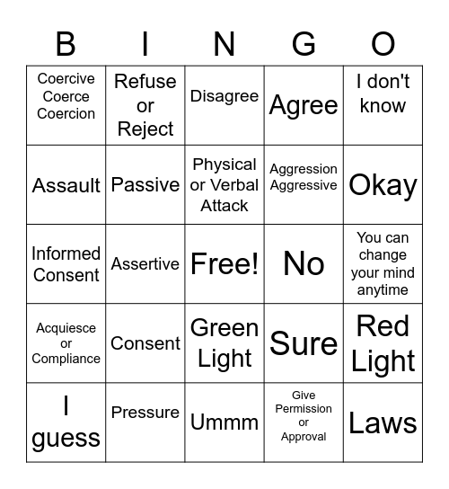 Consent Bingo Card