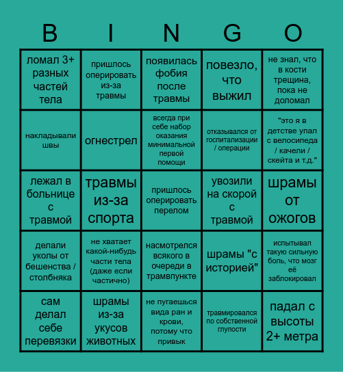 МЕЧТА ТРАВМАТОЛОГА Bingo Card