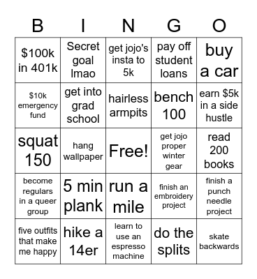 Ashlynn's 2023 Goal Bingo Card