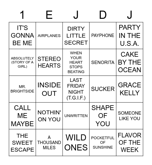 2000's POP Bingo Card