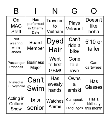 VSA Icebreaker Bingo Card