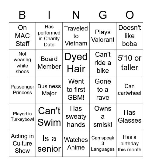 VSA Icebreaker Bingo Card