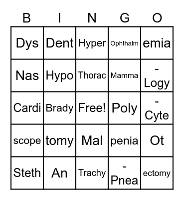 Vet Science Bingo Card