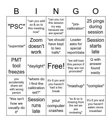 HRBP Performance Fun Bingo Card