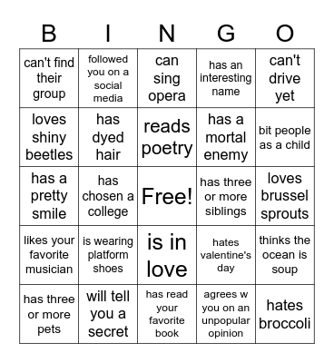 Beta Bingo (Meet someone who..) Bingo Card