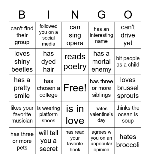 Beta Bingo (Meet someone who..) Bingo Card