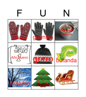 Winter vocab Bingo Card