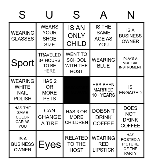 FIND THE GUEST BINGO Card