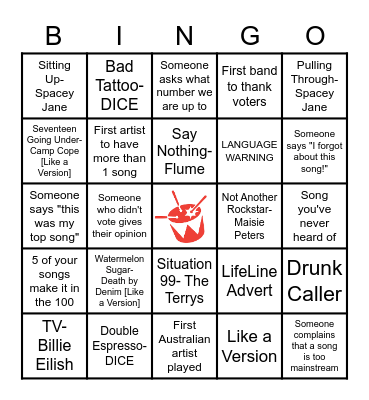 Hottest 100 of 2022 Bingo Card