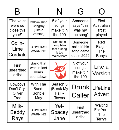 Hottest 100 of 2022 Bingo Card