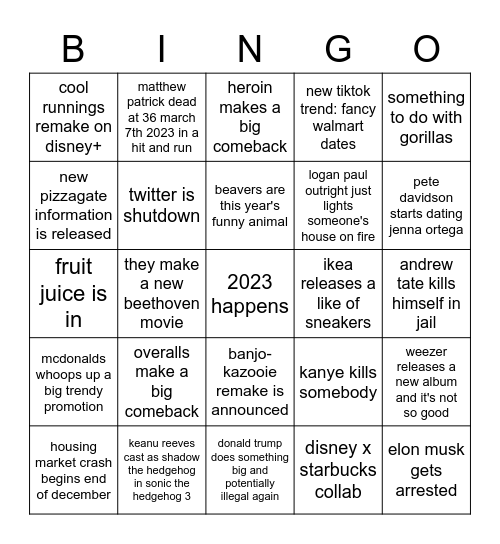 2023 bingo Card