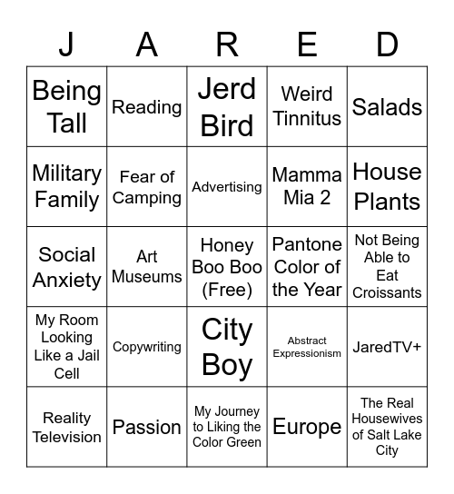 Jared Brockbank Bingo Card