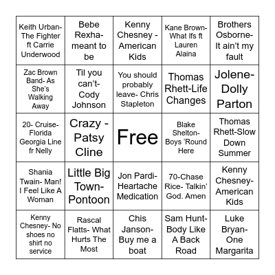 The Suggs Bingo Card