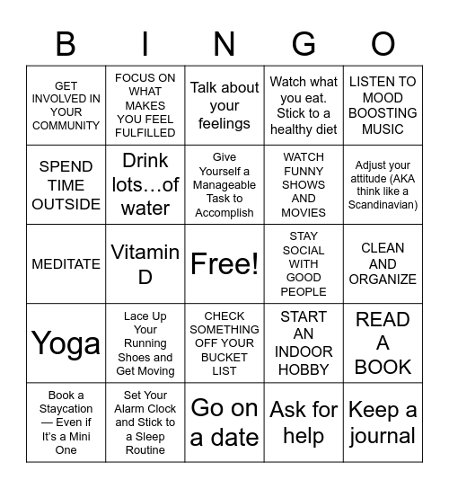 BEAT THE WINTER BLUES Bingo Card