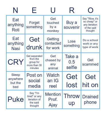 BIG BRAIN MALAYSIA TRIP! Bingo Card