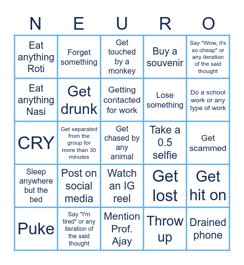 BIG BRAIN MALAYSIA TRIP! Bingo Card