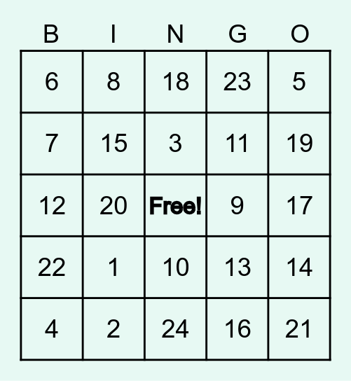 Math Bingo Card