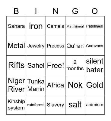 Early African Civilizations Bingo Card