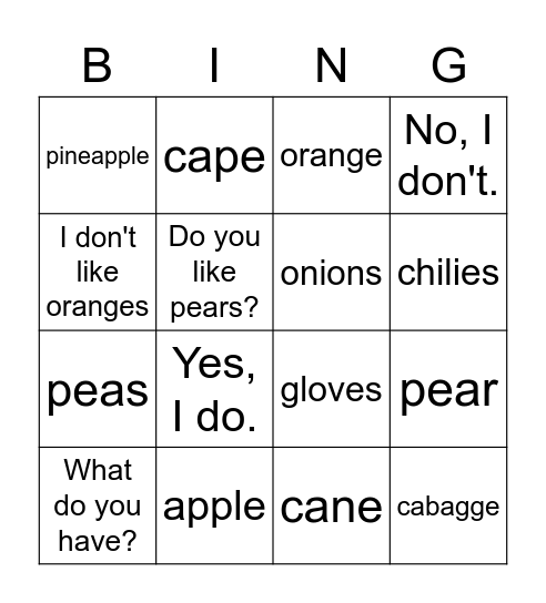 VA class Bingo Card