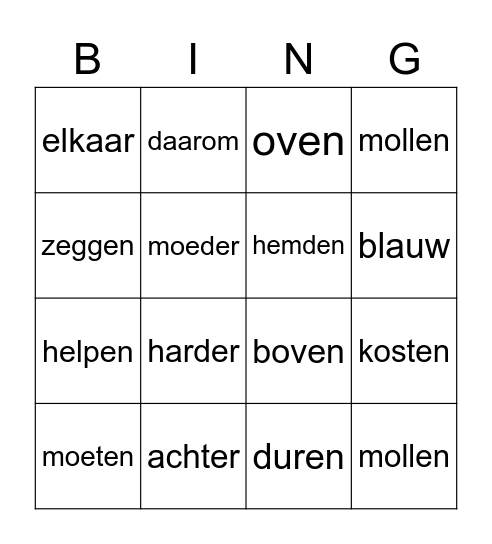 woorden E4 Bingo Card