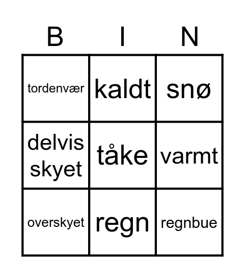 Vær Bingo Card
