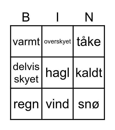 Vær Bingo Card