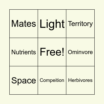 Competition Bingo Card