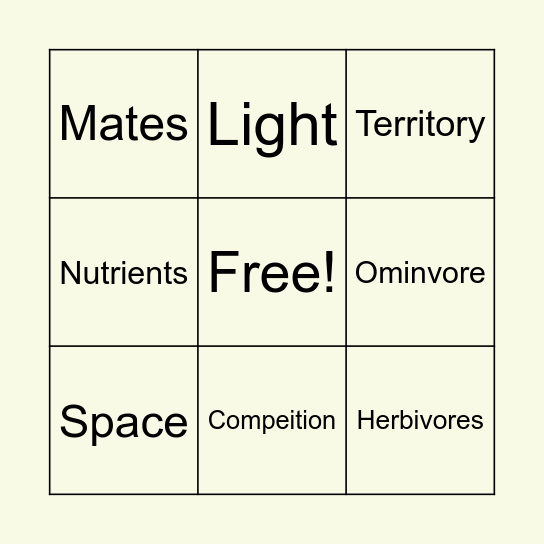Competition Bingo Card