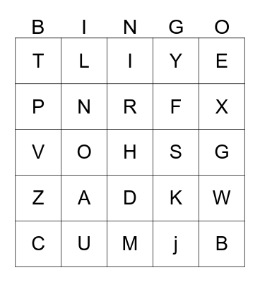 Alphabet Recognition  Bingo Card