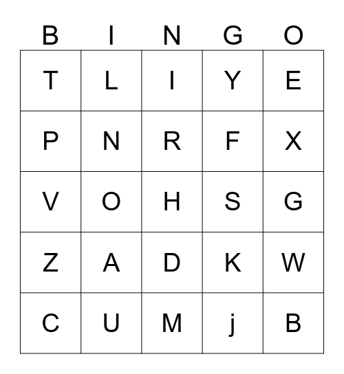 Alphabet Recognition  Bingo Card