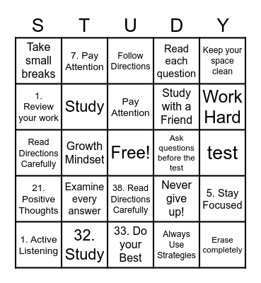 TEST TAKING SKILLS Bingo Card