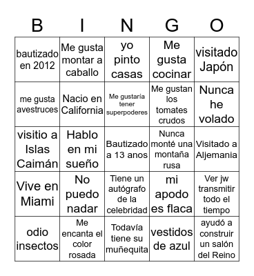 Testigo Bingo Card