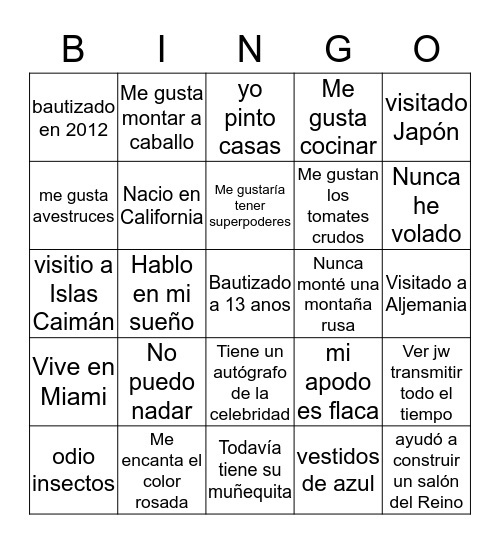 Testigo Bingo Card