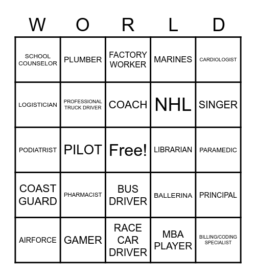 CAREERS Bingo Card